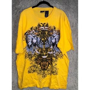 Bugle Boy Mens Graphic T Shirt Yellow Skull Wings Honor Tradition Large